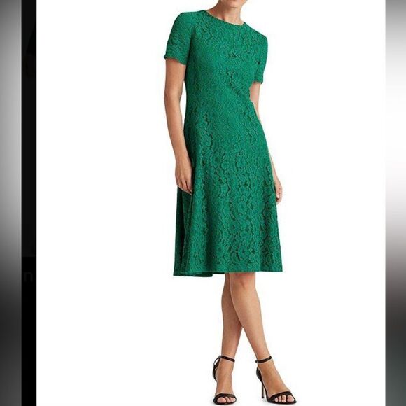 Ralph Lauren Charley Lace Green Midi Dress - SZ 2 - EUC - Picture 1 of 7